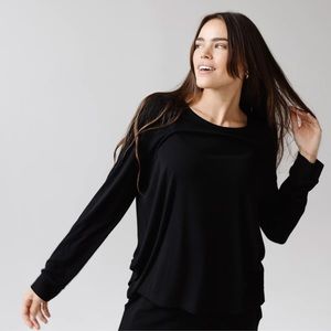 COZY EARTH Rib-Knit Bamboo Long Sleeve Lounge Top in Black
